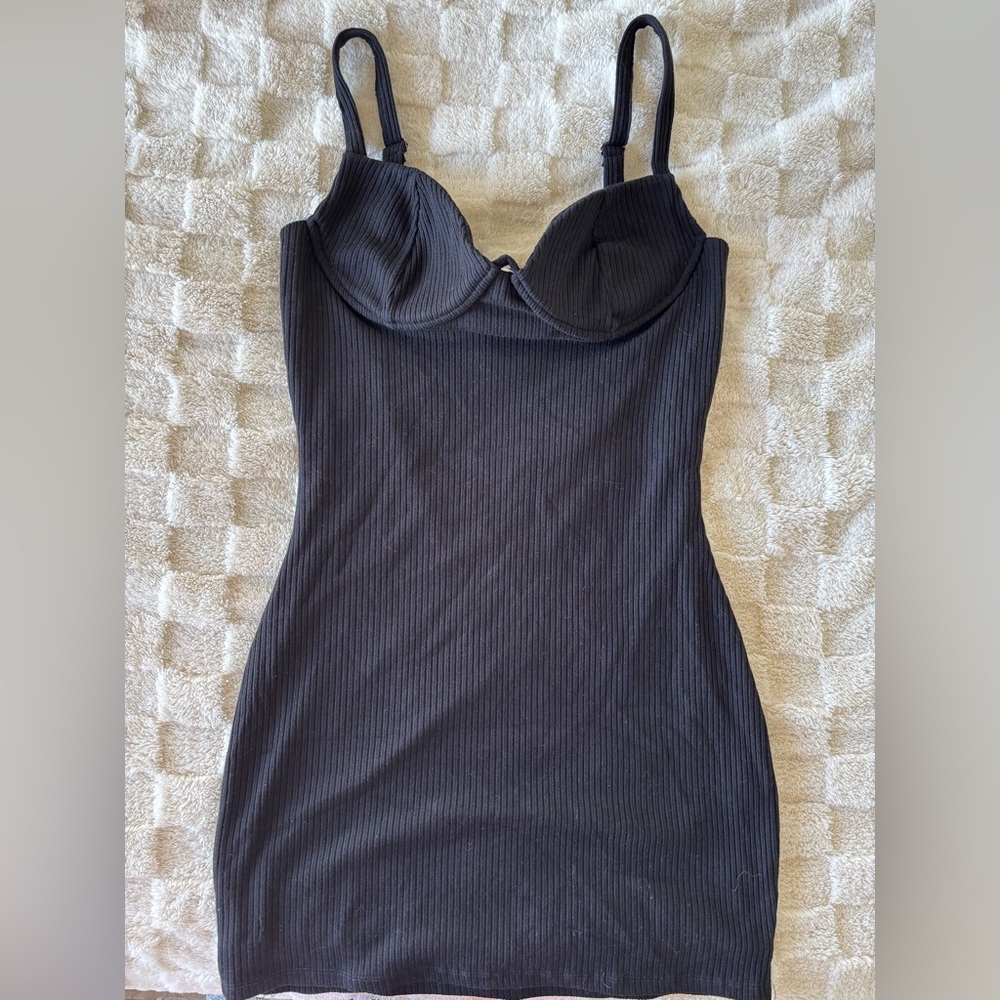Black Ribbed Mini Dress